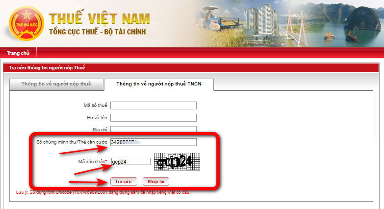 Bước 2 Nhập số CCCD Để Tra Cứu Mã Số Thuế Cá Nhân