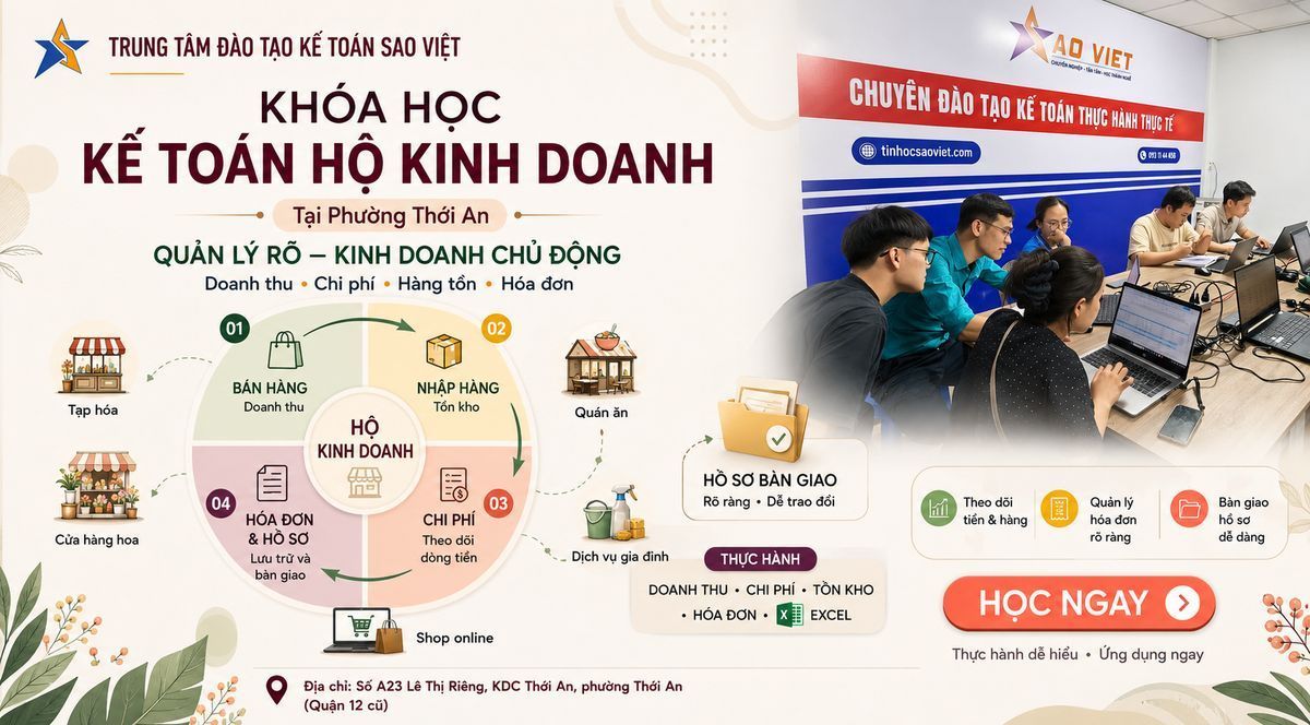 Khóa học kế toán hộ kinh doanh tại phường Thới An